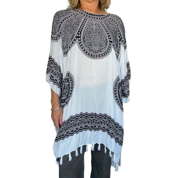 FRINGED TUNIC TOP WITH FRINGED HEM - Picture 1 of 7